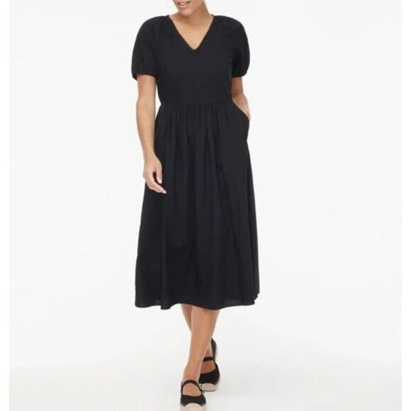 J. Crew Factory Lace-Trim V-Neck Midi Dress Women's Size 8 Petite in Black NWT! - Picture 1 of 5